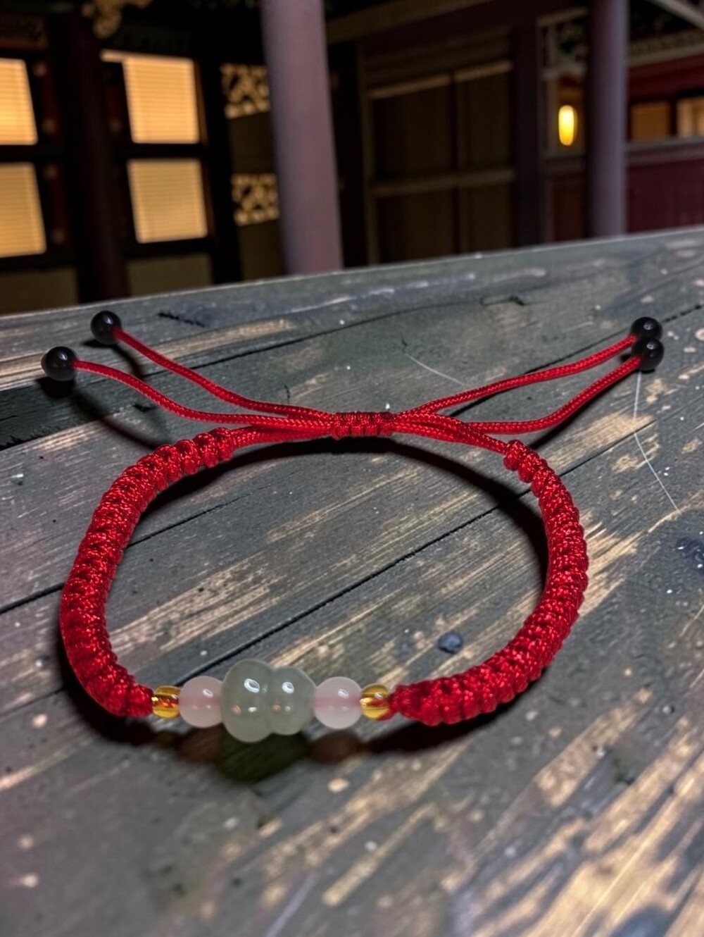 Handcrafted Jade Hulu On A Chinese Lucky Red String Adj Bracelet - Unisex
